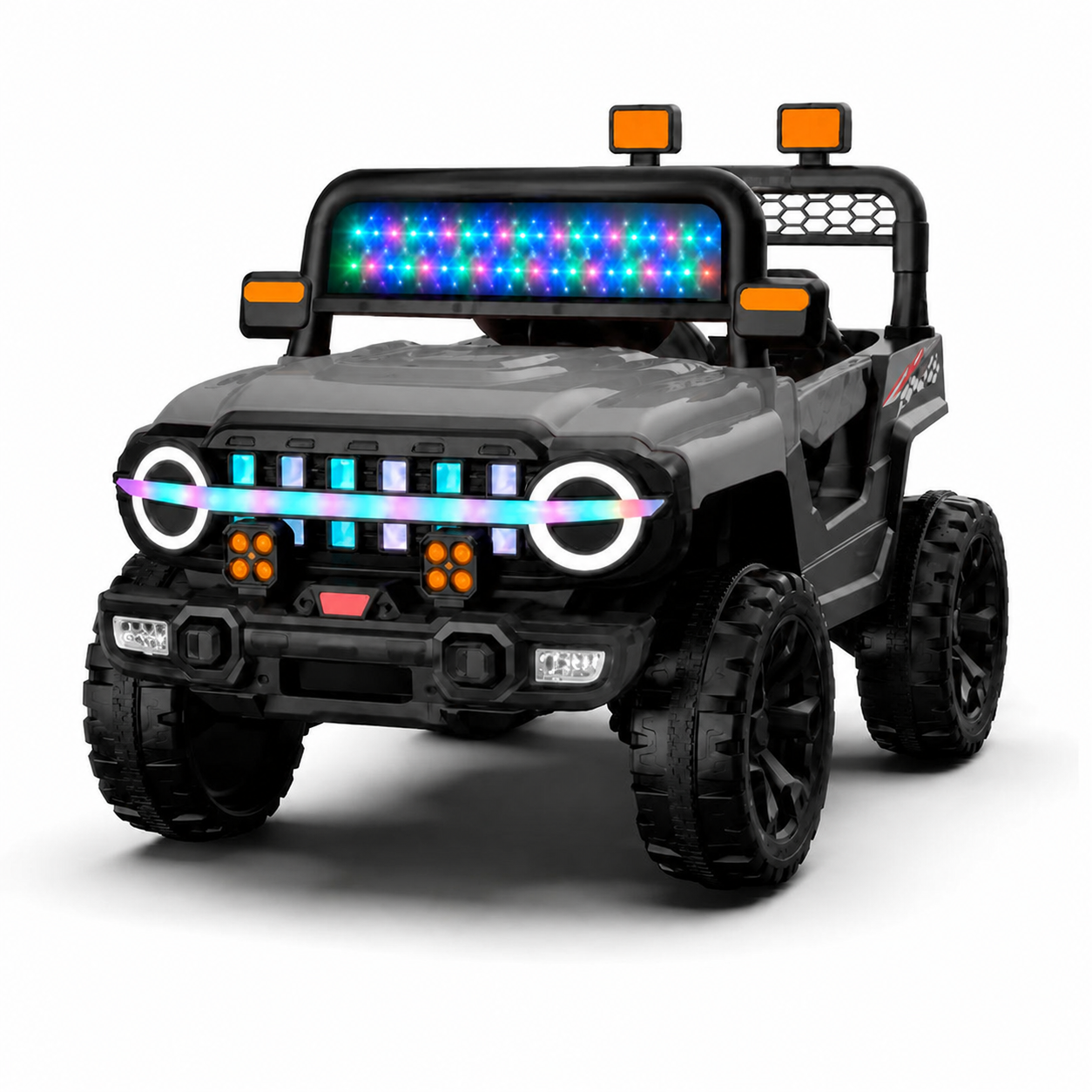 Voiture Électrique 4x4 Enfant Grise – Tout-Terrain avec Lumières LED