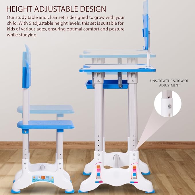 Bureau d’Étude Enfant Réglable avec Chaise & Rangement – Plastique Renforcé, Plusieurs Couleurs