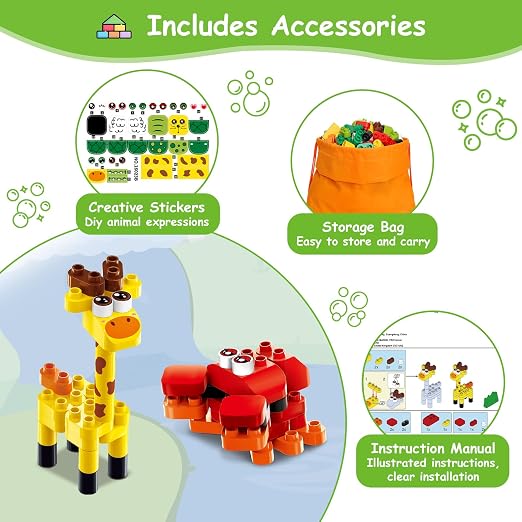 Jeu de Construction Animaux 159 Pièces avec Sac de Rangement – Dès 3 Ans