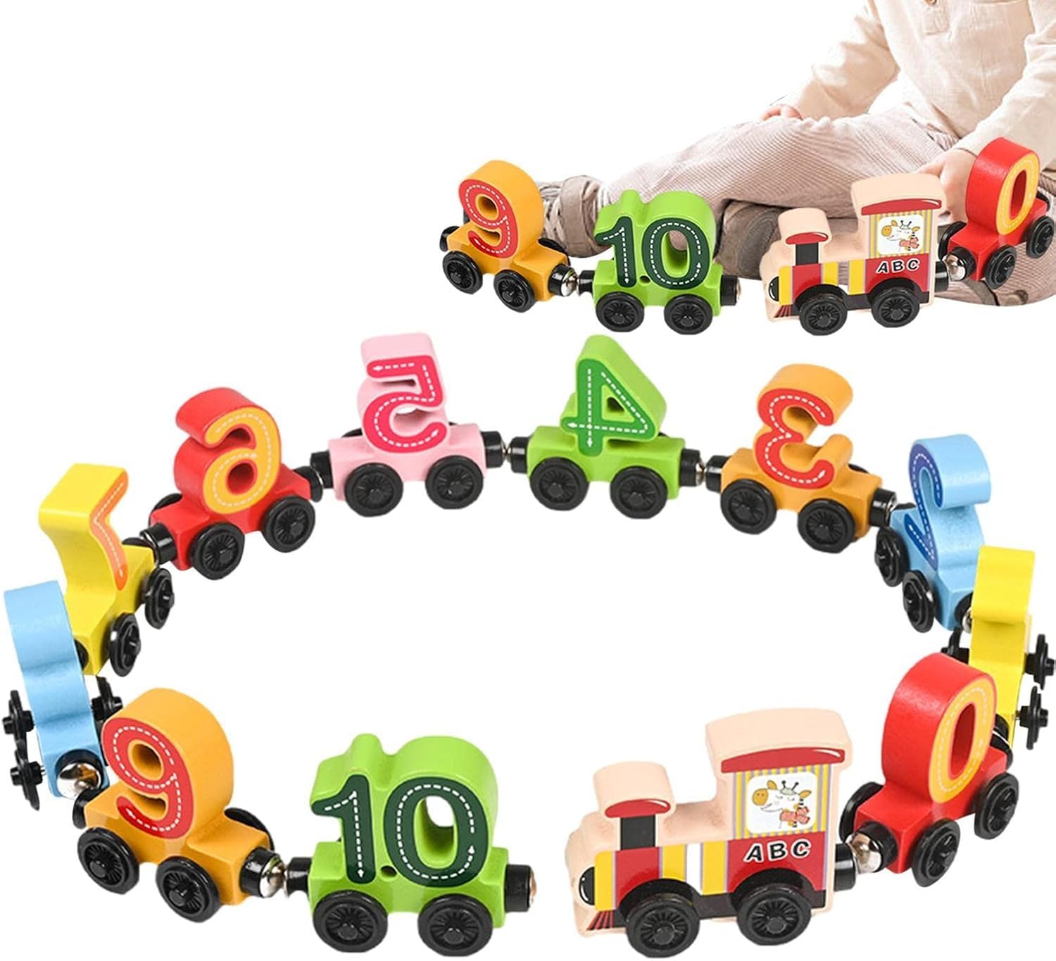 Train Numérique en Bois 12 Voitures avec Chiffres