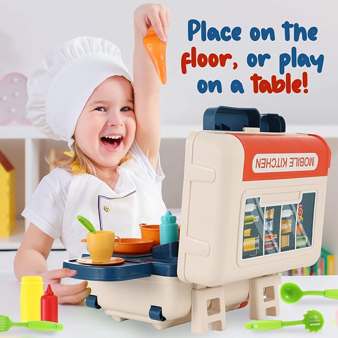 Cuisine Jouet 41 Pièces avec Valise Trolley – Set de Cuisine Portable pour Enfants