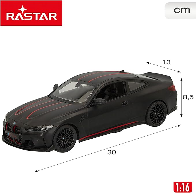 Rastar BMW M4 CSL 1:16 – Voiture RC Officielle, Noir Mat, LED, Télécommande