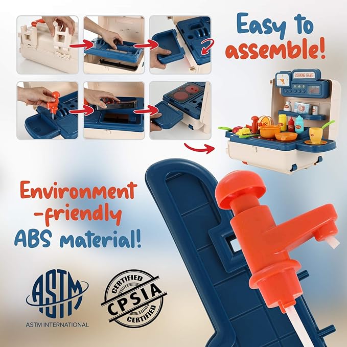 Cuisine Jouet 41 Pièces avec Valise Trolley – Set de Cuisine Portable pour Enfants