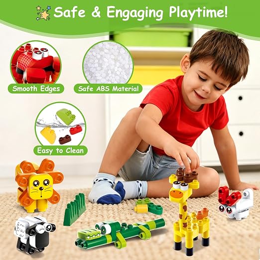 Jeu de Construction Animaux 159 Pièces avec Sac de Rangement – Dès 3 Ans