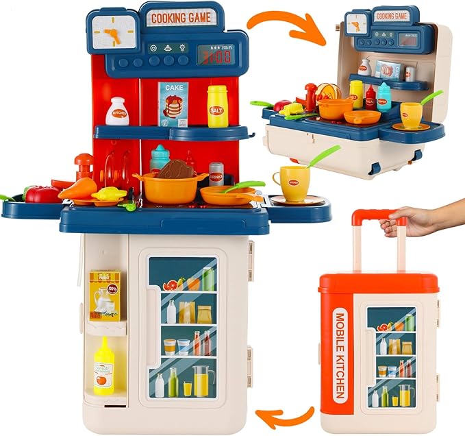 Cuisine Jouet 41 Pièces avec Valise Trolley – Set de Cuisine Portable pour Enfants