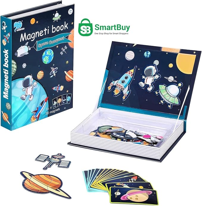 Livre Magnétique Espace Space Conquest – 16 Décors et 38 Magnets dès 3 Ans