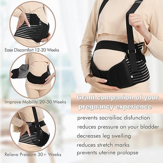 Ceinture de Grossesse 3 en 1 avec Bretelles – Soutien Abdominal, Lombaire et Pelvien