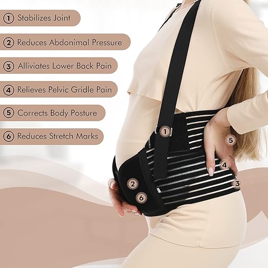 Ceinture de Grossesse 3 en 1 avec Bretelles – Soutien Abdominal, Lombaire et Pelvien