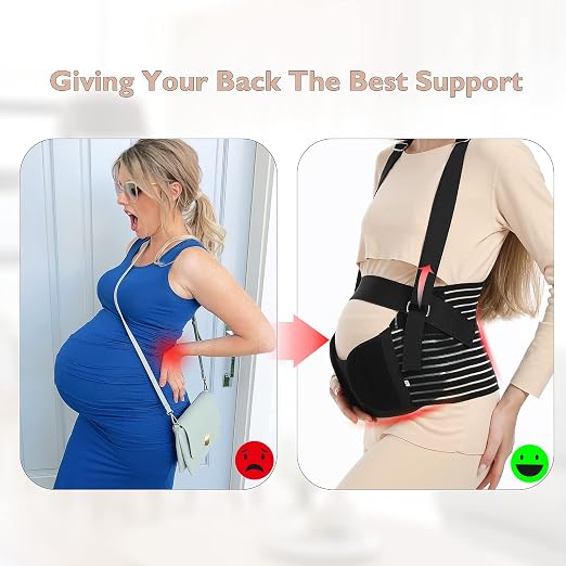 Ceinture de Grossesse 3 en 1 avec Bretelles – Soutien Abdominal, Lombaire et Pelvien
