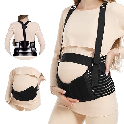 Ceinture de Grossesse 3 en 1 avec Bretelles – Soutien Abdominal, Lombaire et Pelvien