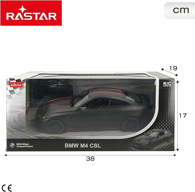 Rastar BMW M4 CSL 1:16 – Voiture RC Officielle, Noir Mat, LED, Télécommande
