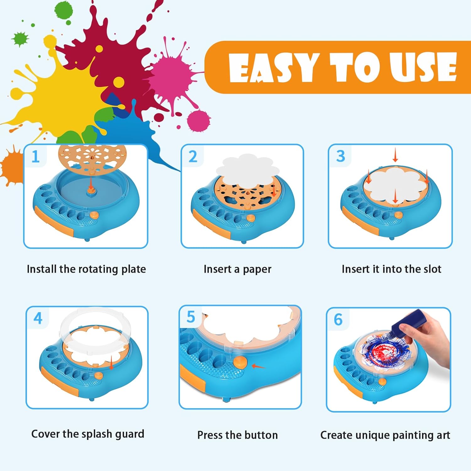 Kit de peinture rotative artistique conçu pour les enfants de 6 ans et plus.