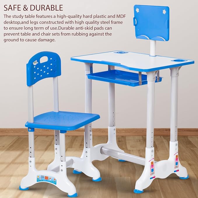 Bureau d’Étude Enfant Réglable avec Chaise & Rangement – Plastique Renforcé, Plusieurs Couleurs