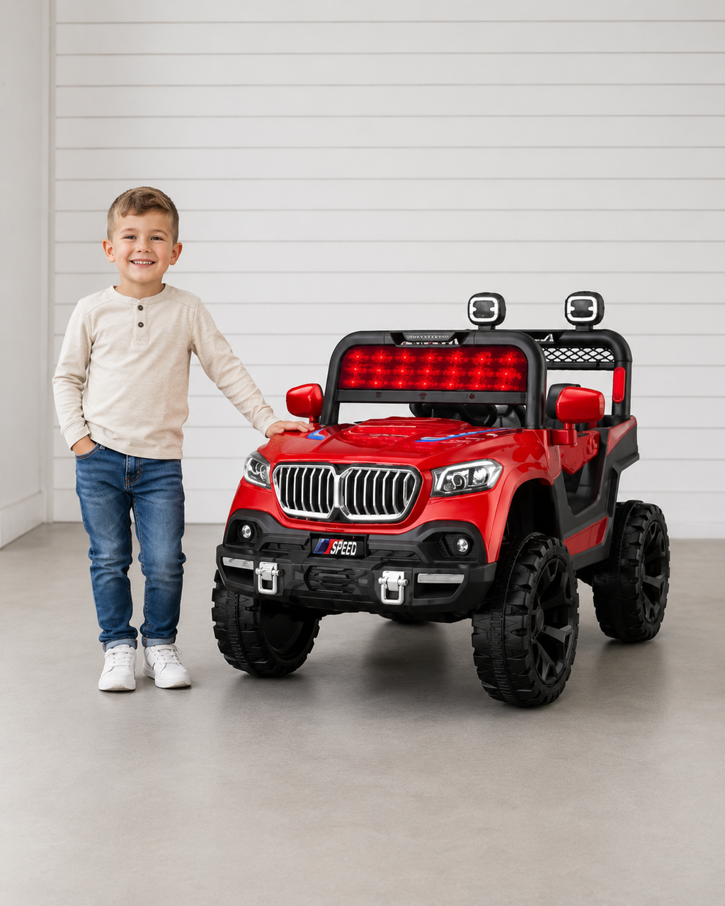 Voiture Électrique Enfant 4x4 Rouge avec Lumières LED – Style Jeep Tout-Terrain