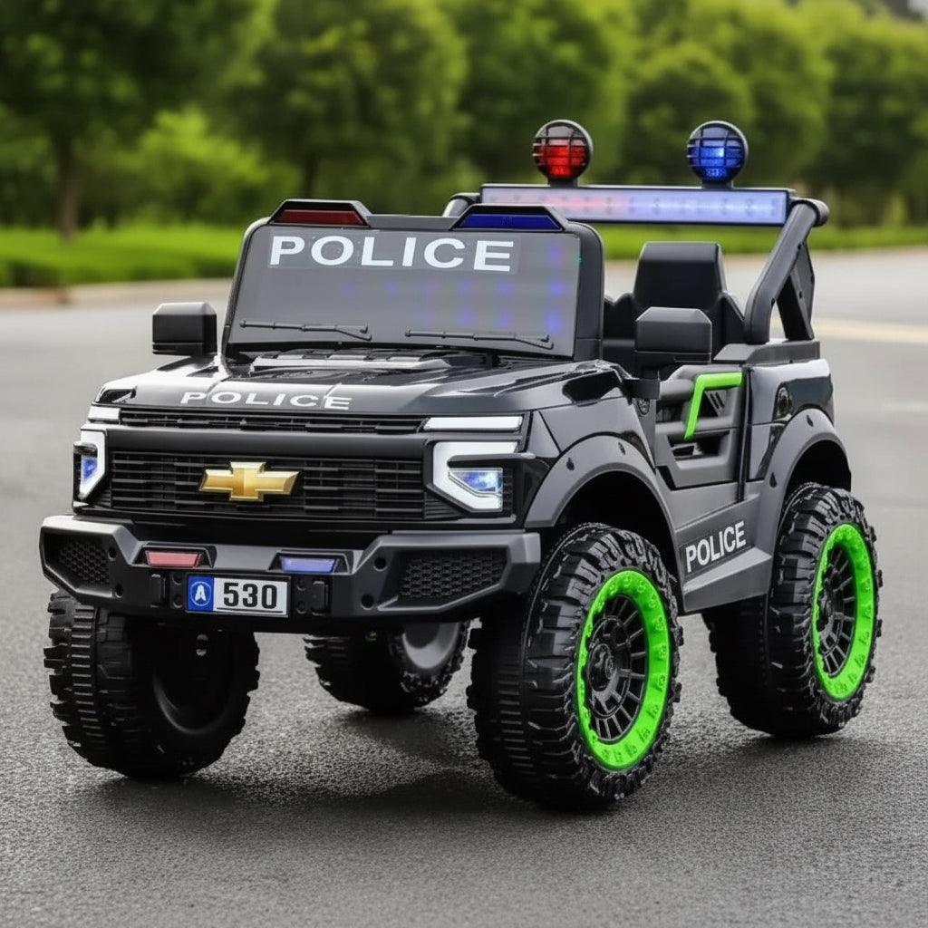 Voiture Électrique Chevrolet électrique Police pour Enfant – 2 Places, Télécommande Parentale & Fonction MP3 - Noire