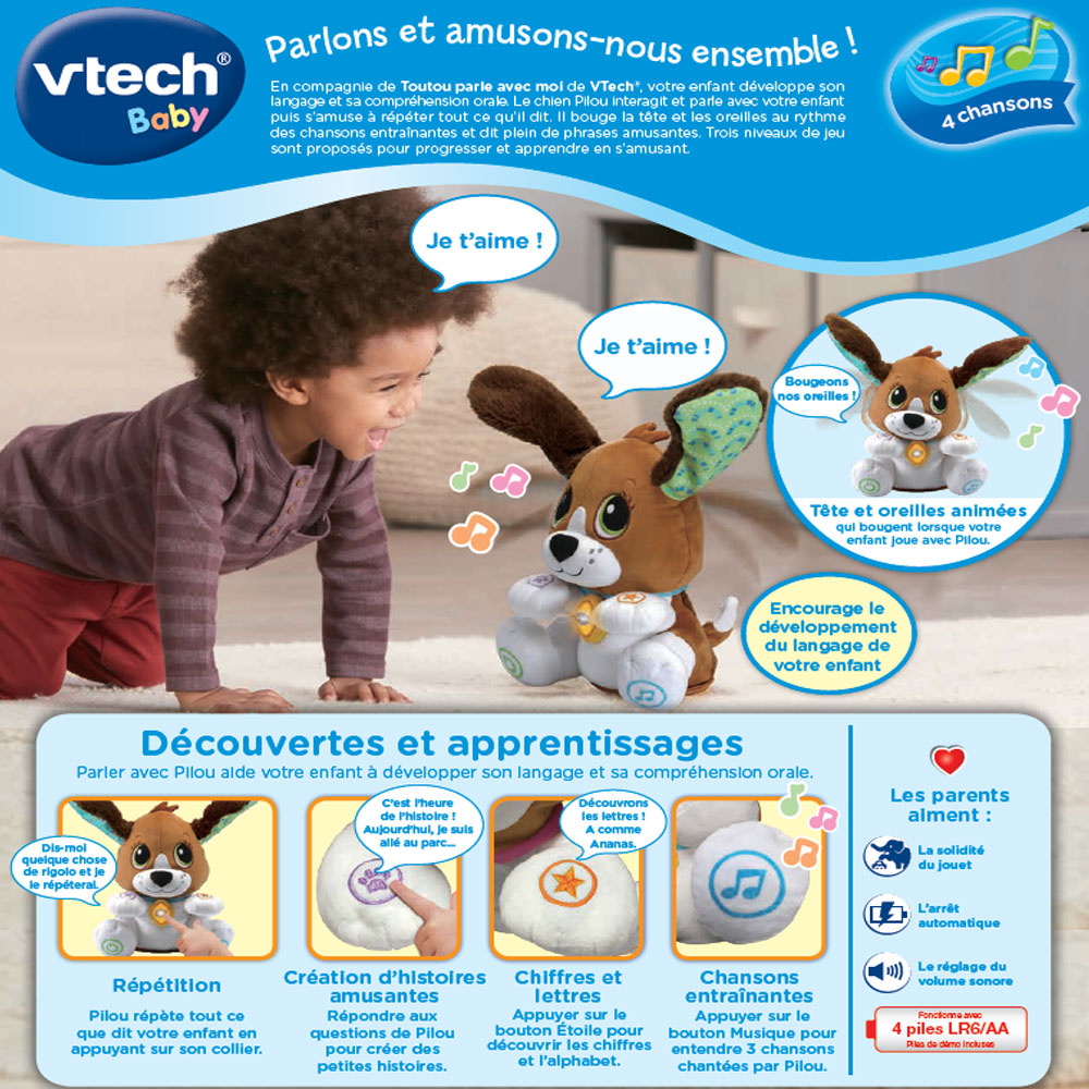 Toutou parle avec moi - chien peluche interactif