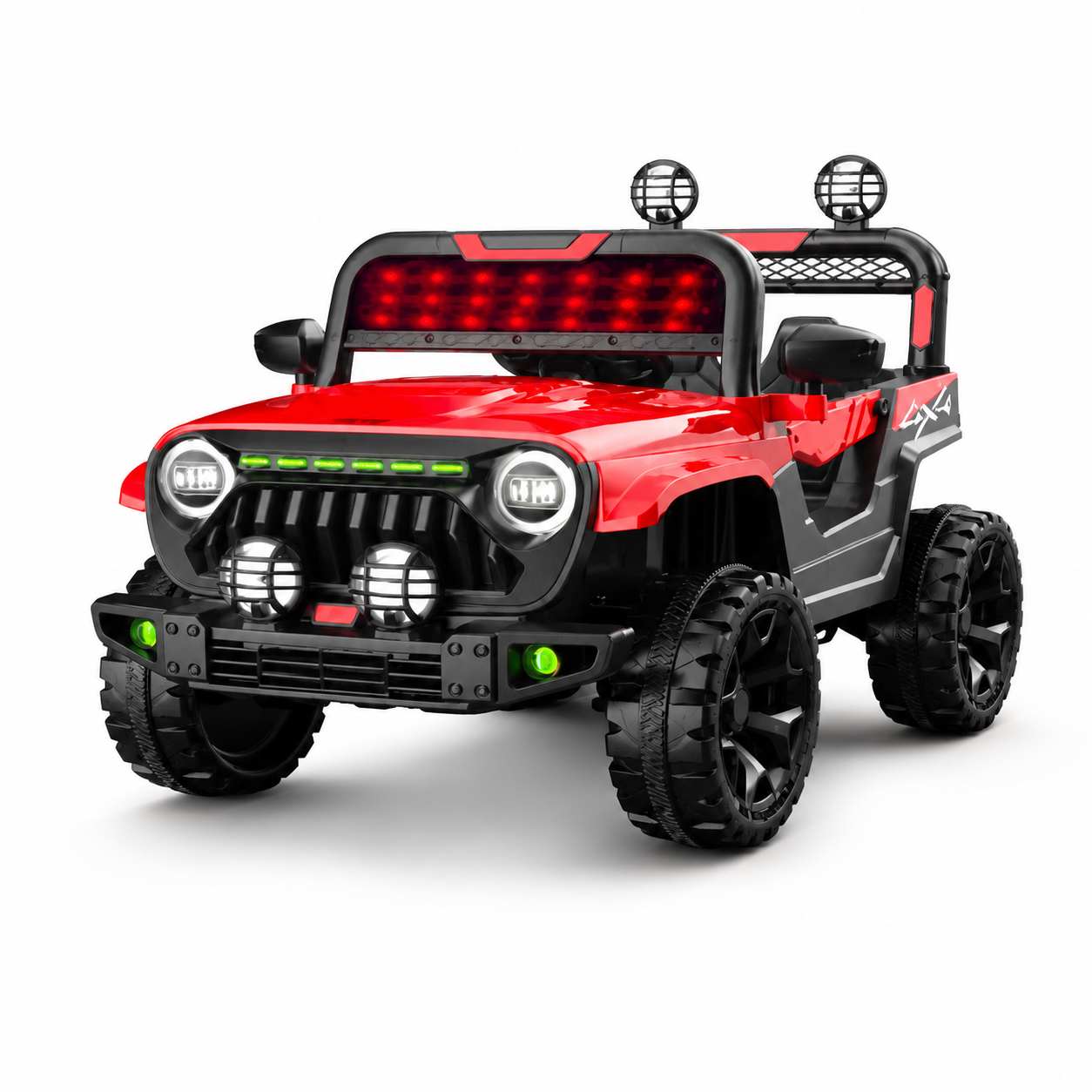 Voiture Électrique 4x4 Enfant Rouge – Style Jeep Tout-Terrain avec Lumières LED