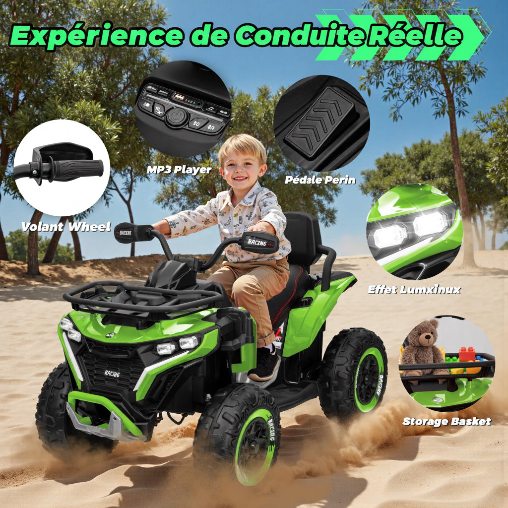Quad Électrique Enfant 12V – ATV Tout-Terrain Vert