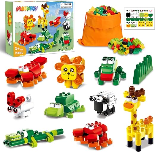 Jeu de Construction Animaux 159 Pièces avec Sac de Rangement – Dès 3 Ans
