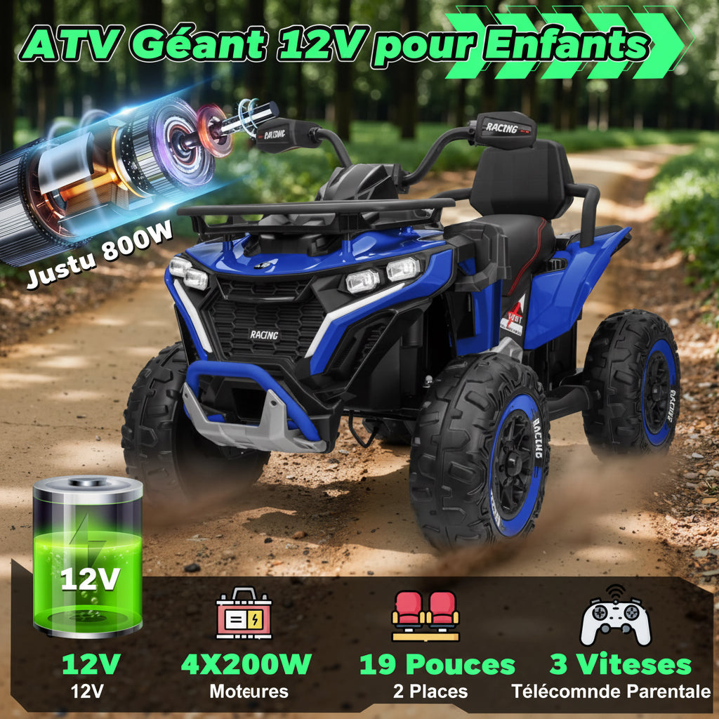 Quad Électrique Enfant 12V – ATV Tout-Terrain Bleu