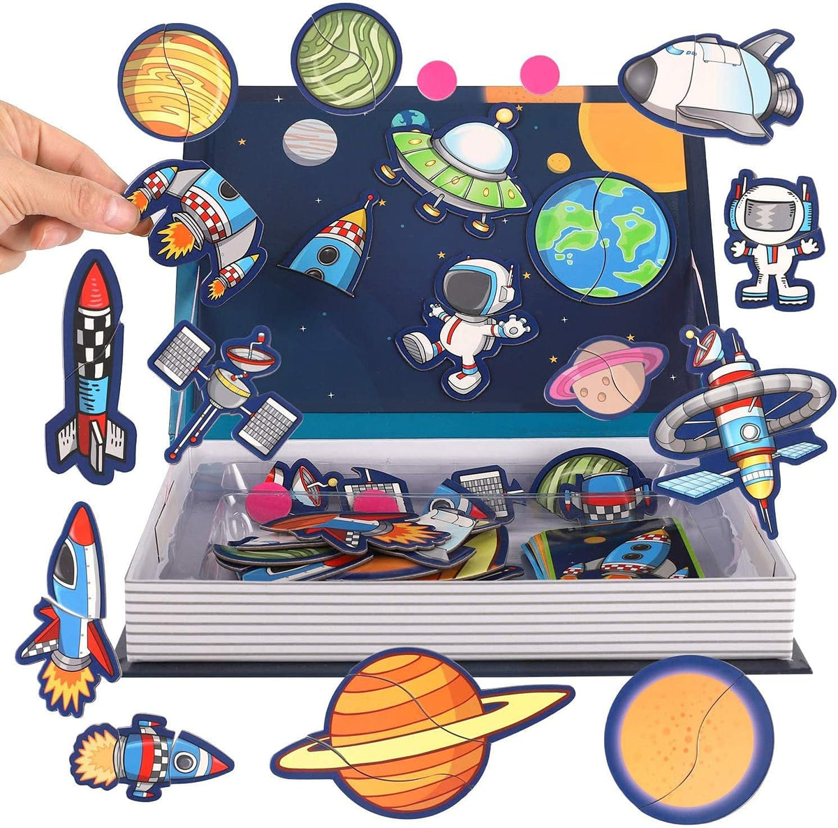 Livre Magnétique Espace Space Conquest – 16 Décors et 38 Magnets dès 3 Ans