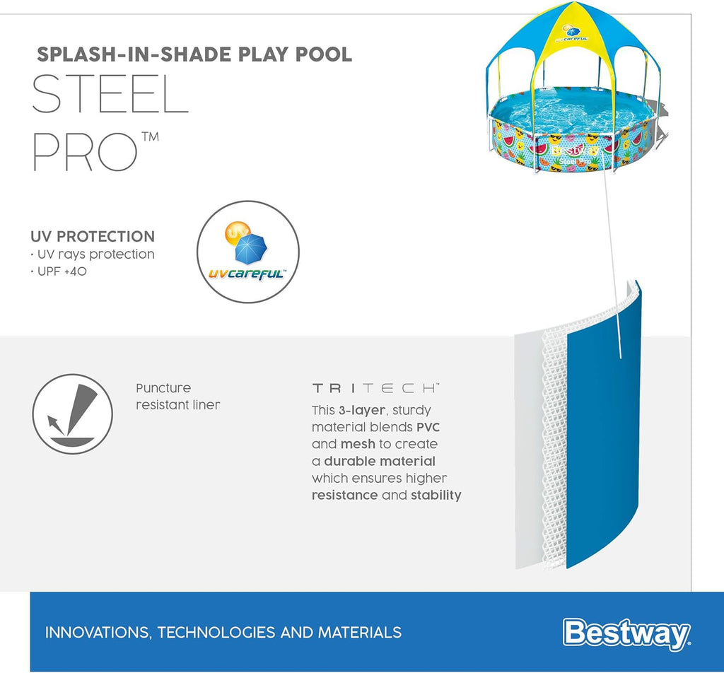 Piscine Bestway Steel Pro 2,44 m avec Toit Pare-Soleil UV – Piscine Enfant Familiale