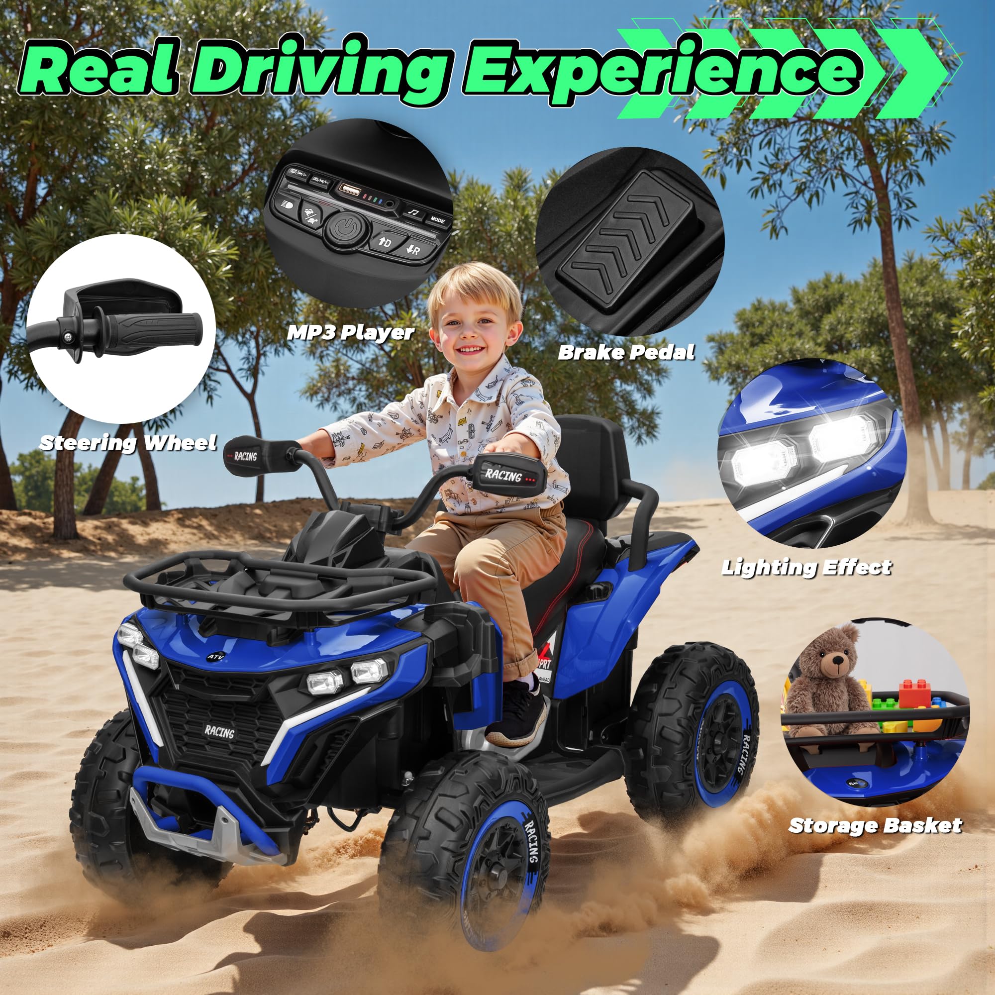 Quad Électrique Enfant 12V – ATV Tout-Terrain Bleu