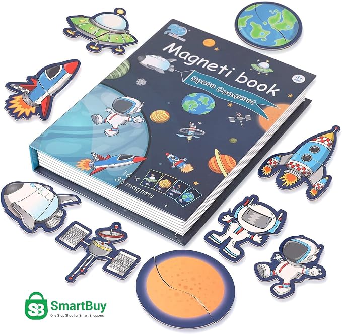 Livre Magnétique Espace Space Conquest – 16 Décors et 38 Magnets dès 3 Ans