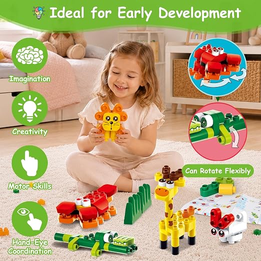 Jeu de Construction Animaux 159 Pièces avec Sac de Rangement – Dès 3 Ans