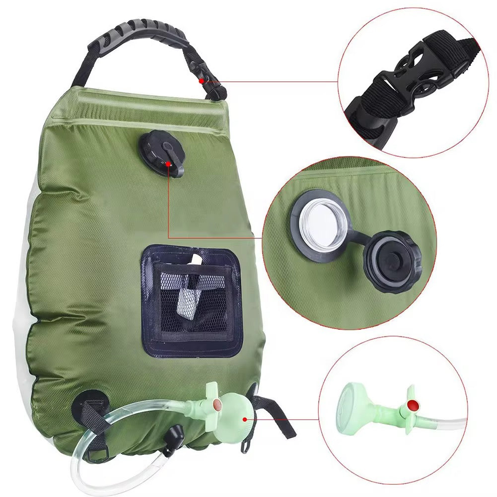 Douche Solaire Portable 20L – Sac de Douche Camping avec Pommeau & Tuyau