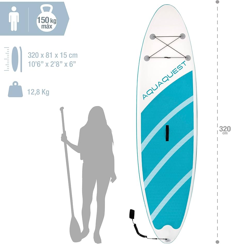 Paddle Gonflable Intex AquaQuest 320 – SUP 320 cm avec Pagaie, Pompe & Sac de Transport