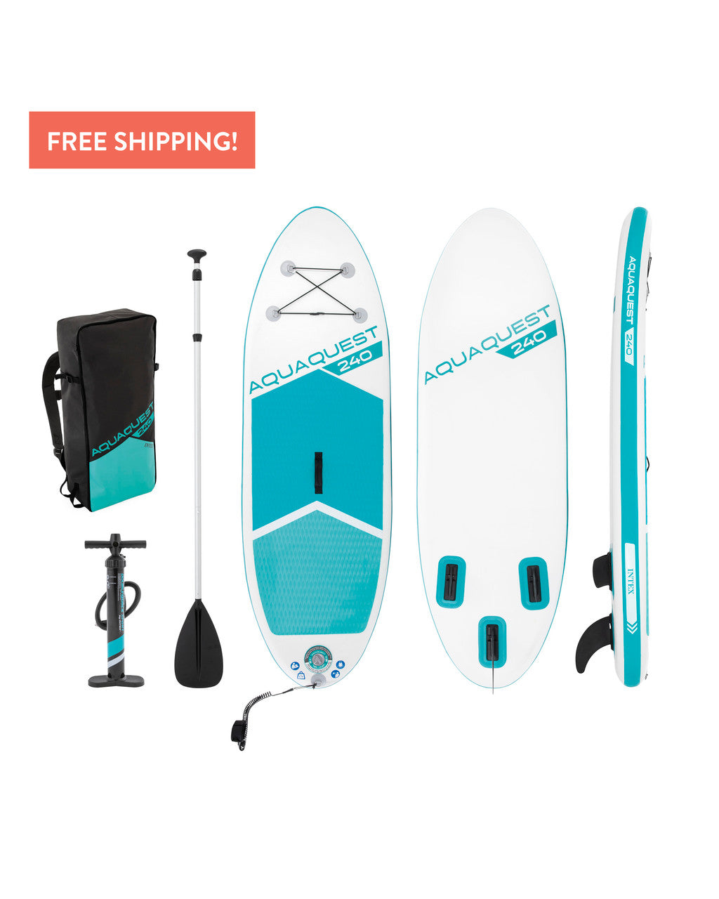 Paddle Gonflable Intex AquaQuest 240 – Pack SUP 8’ avec Pagaie, Pompe & Sac de Transport