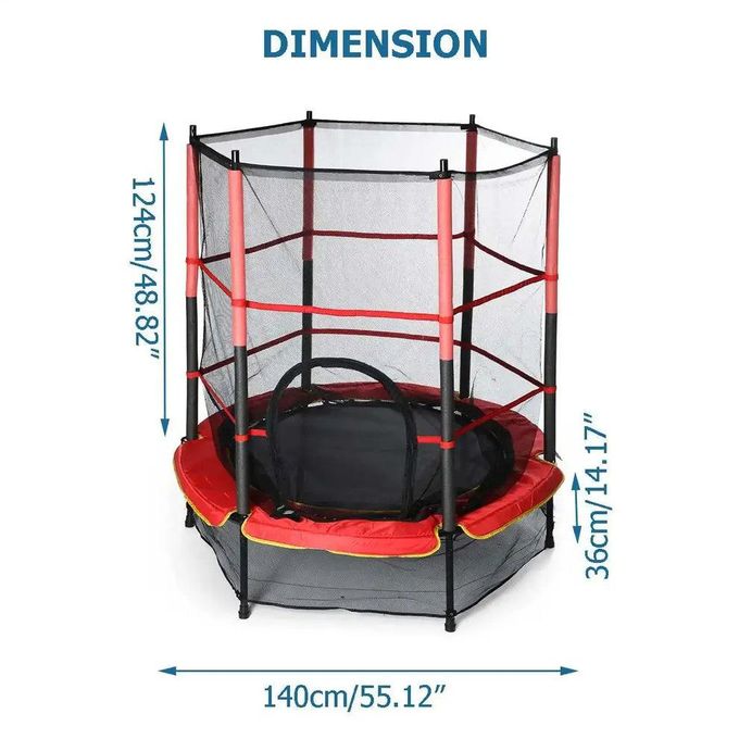 Trampoline Enfant 140 cm avec Filet de Sécurité – Intérieur & Extérieur