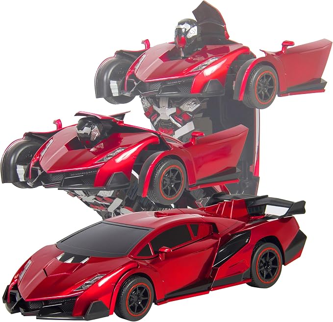Voiture robot de course télécommandée transformable pour enfants à l'échelle 1:16 avec lumières LED, rouge, de Best Choice Products