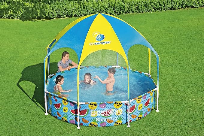 Piscine Bestway Steel Pro 2,44 m avec Toit Pare-Soleil UV – Piscine Enfant Familiale