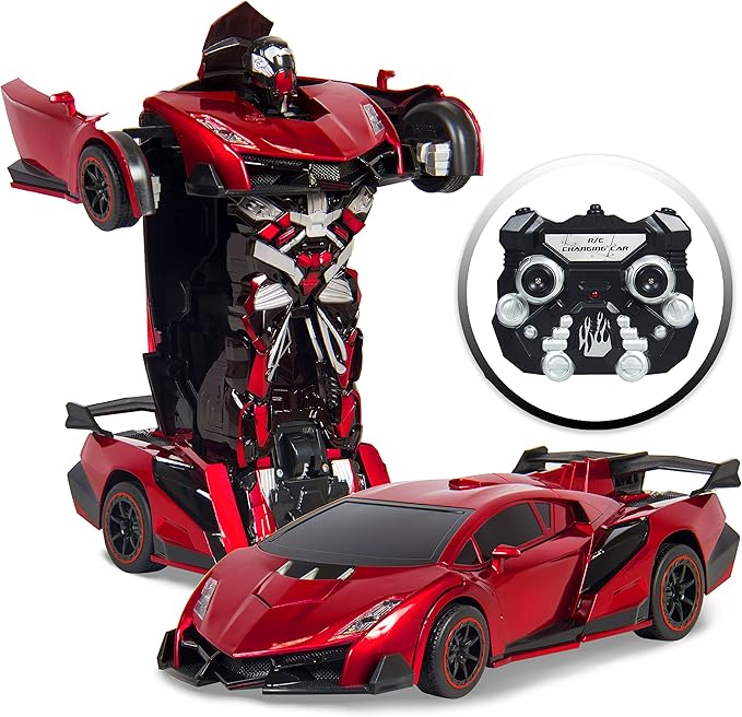 Voiture robot de course télécommandée transformable pour enfants à l'échelle 1:16 avec lumières LED, rouge, de Best Choice Products