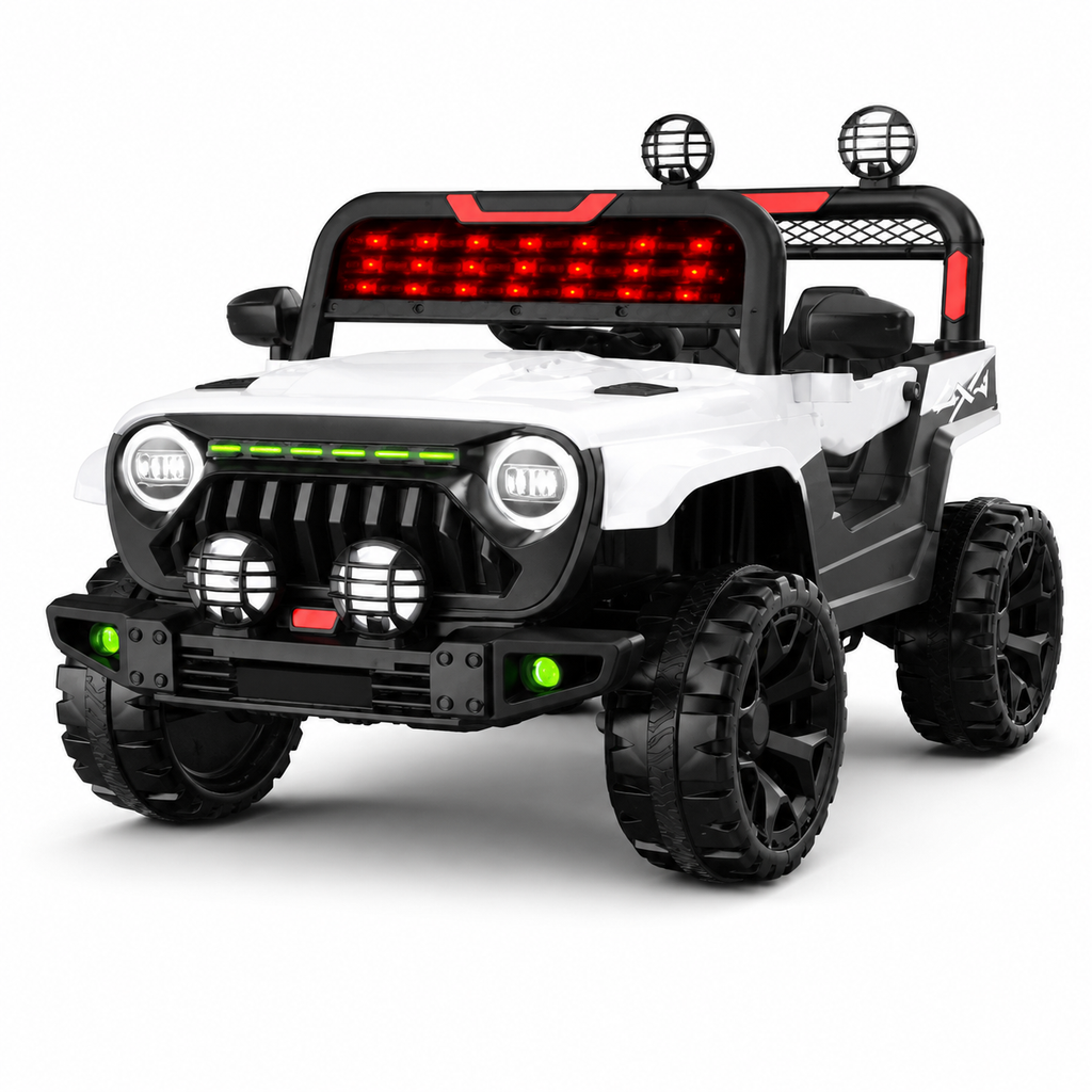 Voiture Électrique 4x4 Enfant Blanche – Jeep Tout-Terrain avec Grandes Roues