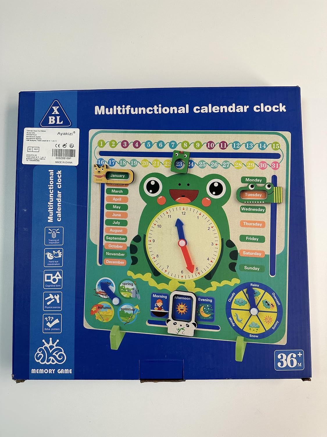 Calendrier éducatif en bois Montessori 7-en-1 – Horloge d’apprentissage interactive