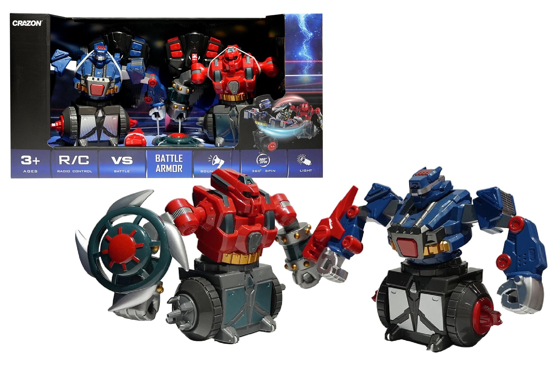 Lot de 2 robots de combat Crazon, rouge et bleu