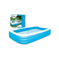 La piscine familiale rectangulaire bleue Bestway mesure 3,05 m x 1,83 m x 56 cm et possède de larges parois latérales pour une meilleure stabilité.