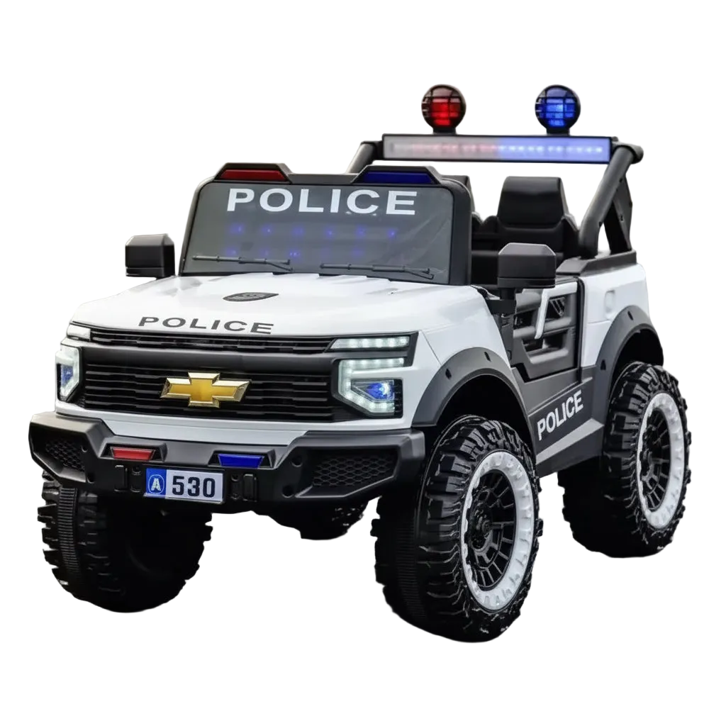 Voiture Électrique Chevrolet électrique Police pour Enfant – 2 Places, Télécommande Parentale & Fonction MP3 - Blanc