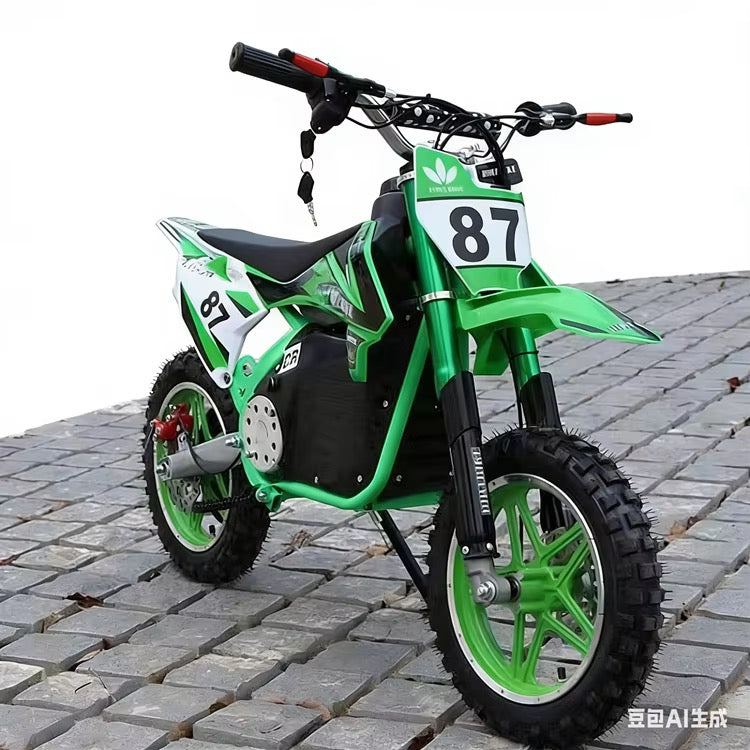 Moto Cross Électrique Enfant 36V – Dirt Bike N°87 avec Frein à Disque - Vert