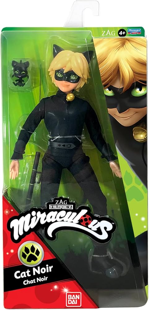 Poupée Miraculous Cat Noir Action, 11 pouces, noire