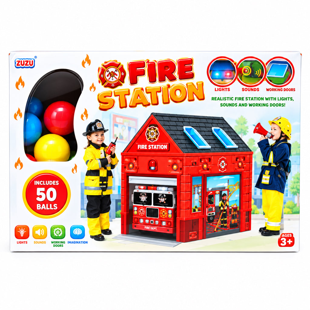 Tente de Jeu Caserne de Pompiers avec 50 Balles pour Enfant