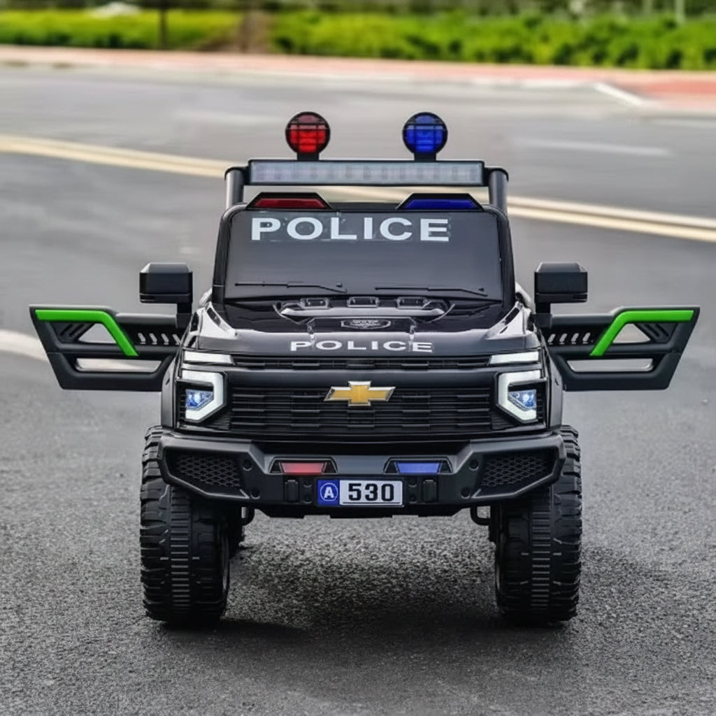 Voiture Électrique Chevrolet électrique Police pour Enfant – 2 Places, Télécommande Parentale & Fonction MP3 - Noire