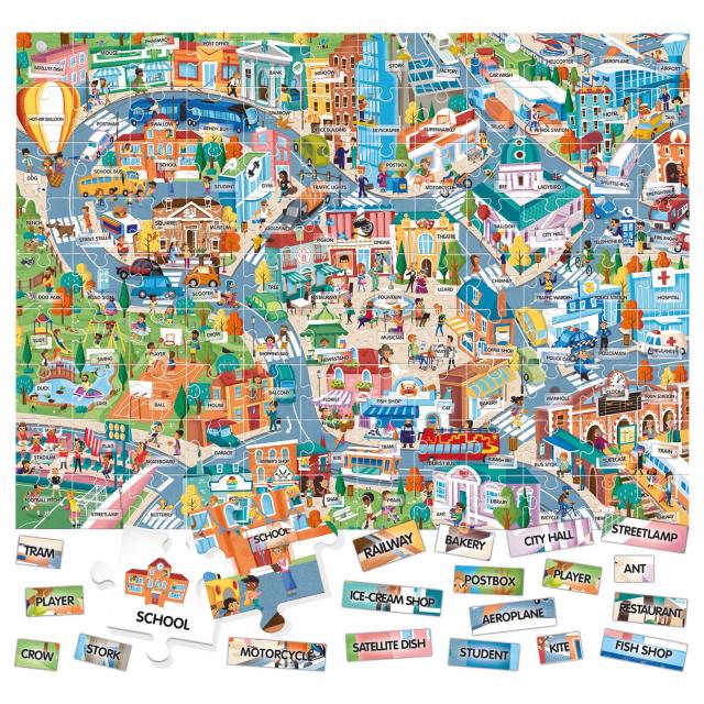 Easy English 100 Words City educational puzzle