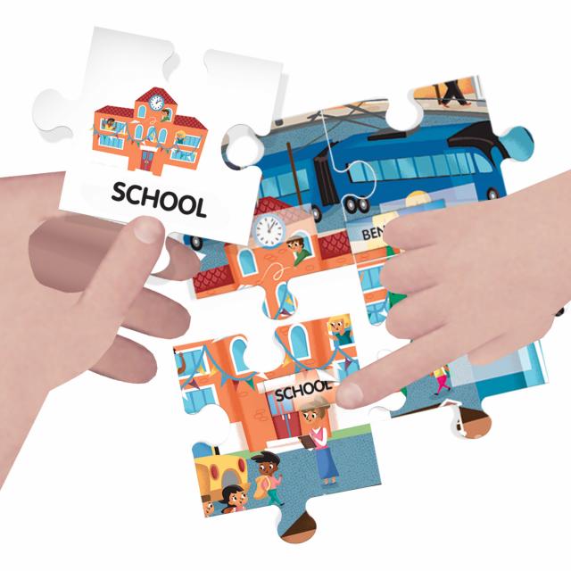 Easy English 100 Words City educational puzzle