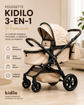 Poussette 3-en-1 Kidilo Premium – Nacelle Convertible, Siège Réversible & Sac Inclus | Beige Luxe