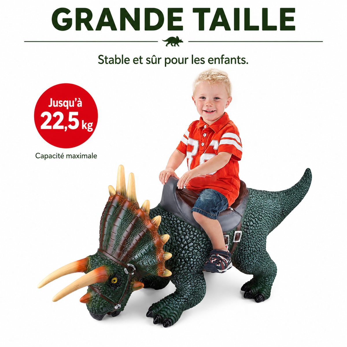 Dinosaure Tricératops à Chevaucher 94 cm – Jouet Réaliste avec Selle – Dès 3 Ans