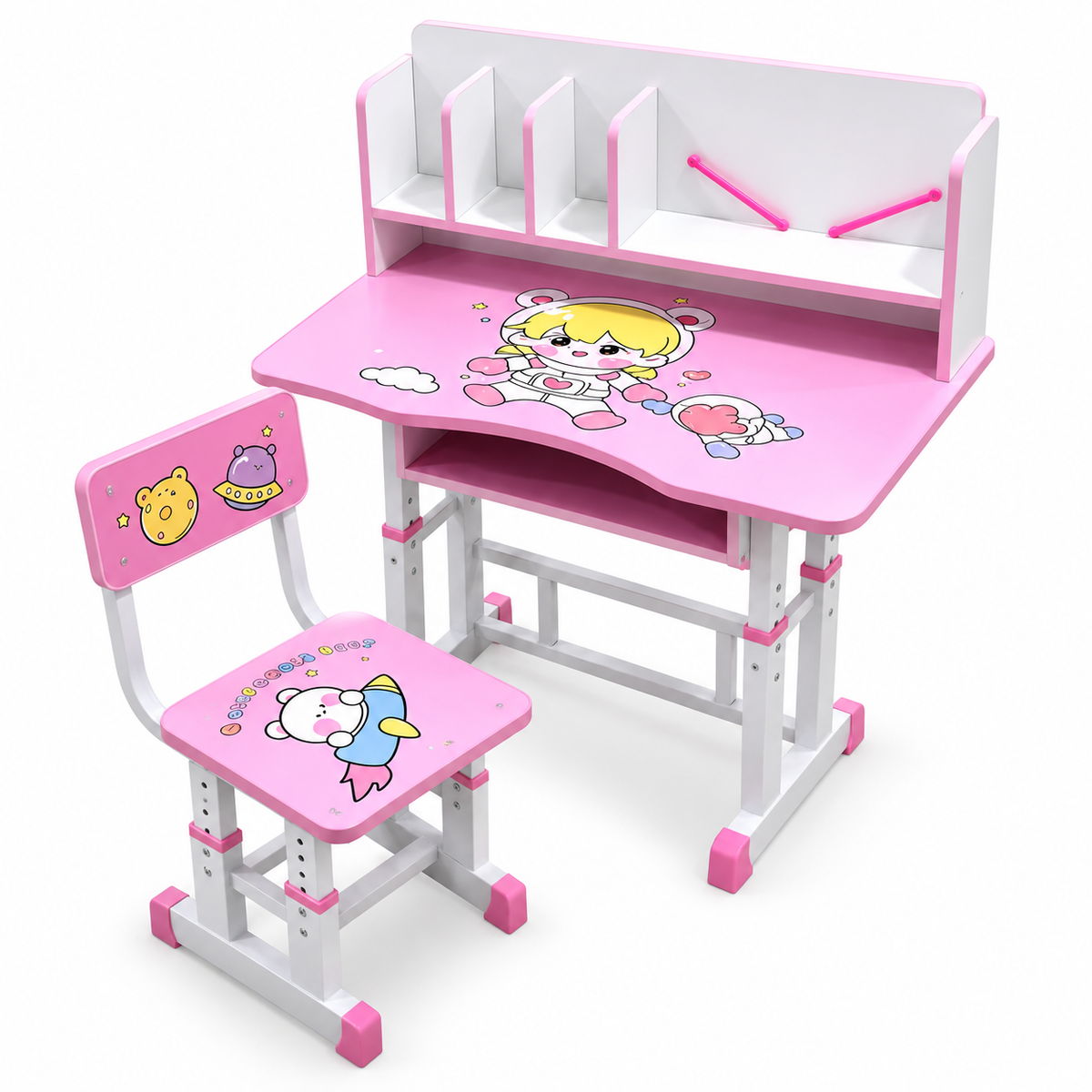 Bureau d'Étude Enfant Réglable en Bois avec Chaise